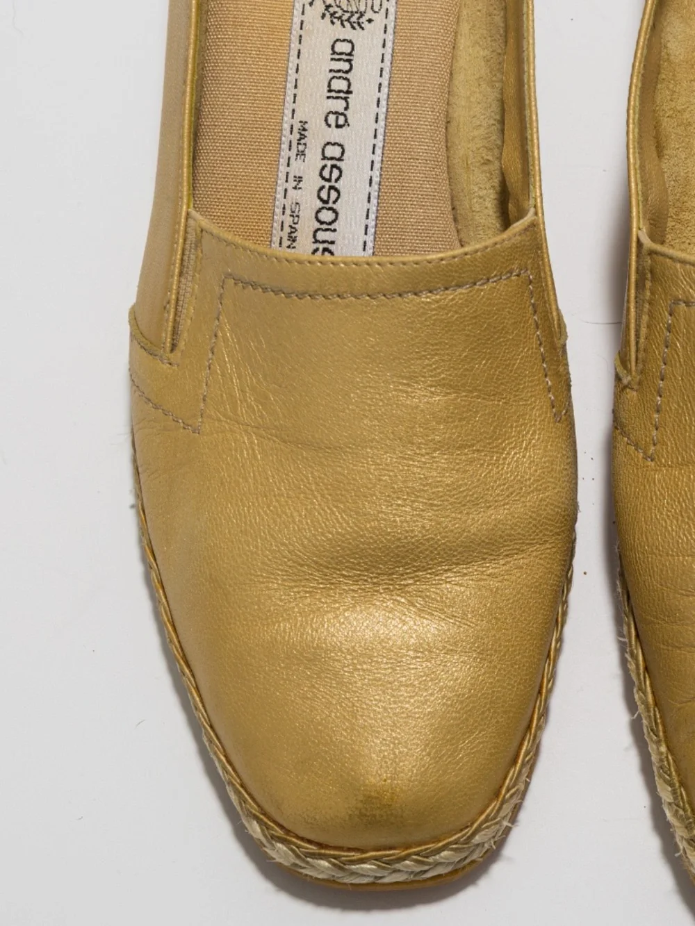 Andre Assous gold leather espadrille wedge 7.5